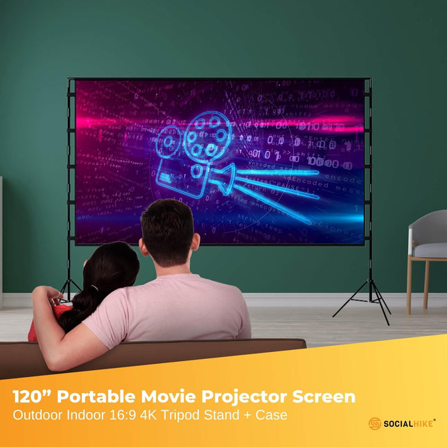 120” Portable Movie Projector Screen - Outdoor Indoor 16:9 4K Tripod Stand Case.