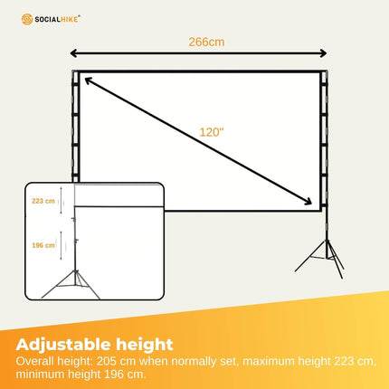 120” Portable Movie Projector Screen - Outdoor Indoor 16:9 4K Tripod Stand Case.