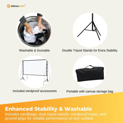 120” Portable Movie Projector Screen - Outdoor Indoor 16:9 4K Tripod Stand Case.