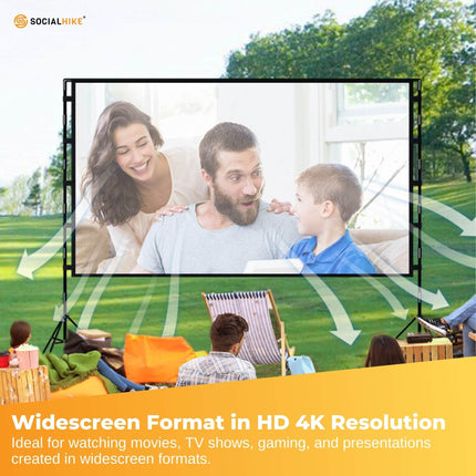 120” Portable Movie Projector Screen - Outdoor Indoor 16:9 4K Tripod Stand Case.