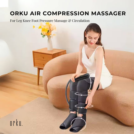Orku Air Compression Leg Knee Foot Massager with Heat - Relaxation and Recovery.