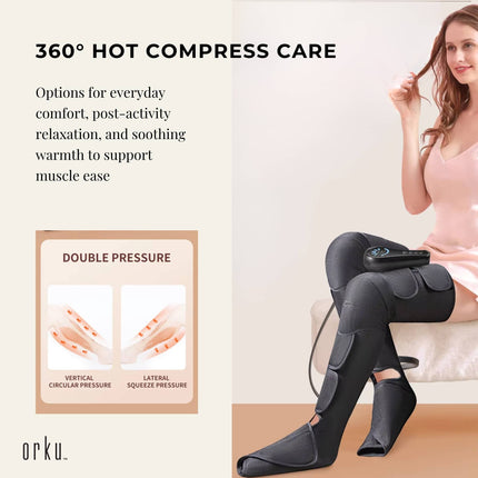 Orku Air Compression Leg Knee Foot Massager with Heat - Relaxation and Recovery.