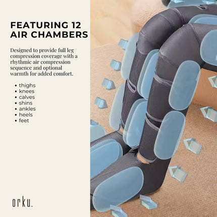 Orku Air Compression Leg Knee Foot Massager with Heat - Relaxation and Recovery.