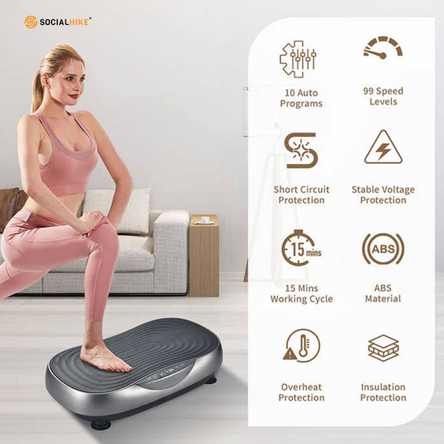 Social Hike Vibration Plate Machine - Vibrating Exercise Platform Grey.