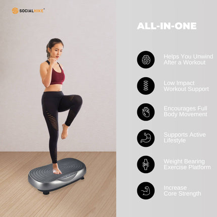 Social Hike Vibration Plate Machine - Vibrating Exercise Platform Grey.