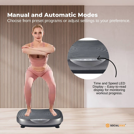 Social Hike Vibration Plate Machine - Vibrating Exercise Platform Grey.
