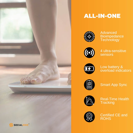 Bluetooth Smart Body Fat Scale Black - Digital BMI Weight USB Recharge with App.