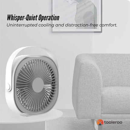 3-Speed USB 20cm Desktop Fan - Quiet Portable Lightweight Rechargeable Cooler.