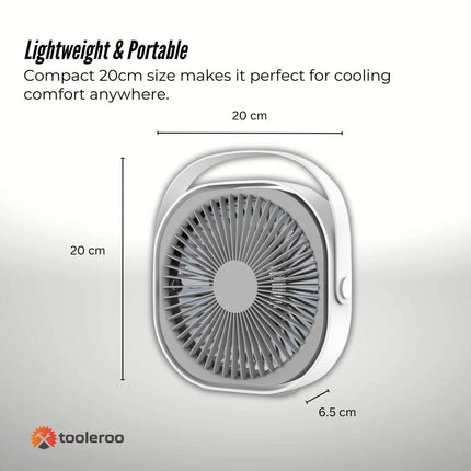 3-Speed USB 20cm Desktop Fan - Quiet Portable Lightweight Rechargeable Cooler.