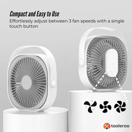 3-Speed USB 20cm Desktop Fan - Quiet Portable Lightweight Rechargeable Cooler.