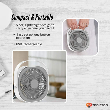 3-Speed USB 20cm Desktop Fan - Quiet Portable Lightweight Rechargeable Cooler.