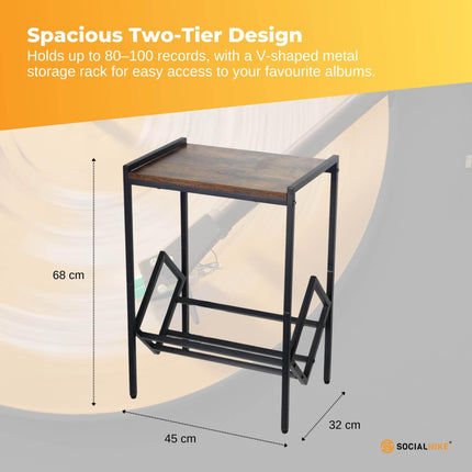 Social Hike Turntable Player Stand & Vinyl LP Record Album Storage - Black Metal.