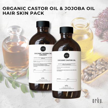 Orku 500ml Organic Castor Oil and 500ml Organic Jojoba Oil Pack.