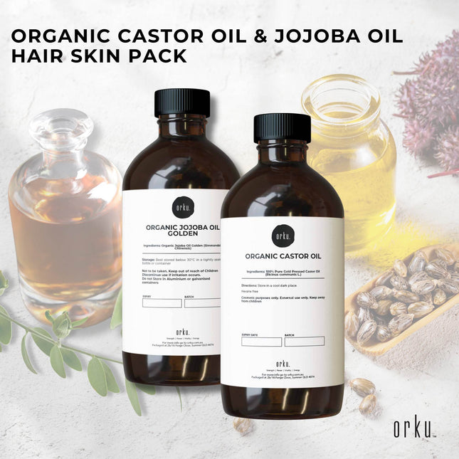 Orku 500ml Organic Castor Oil and 500ml Organic Jojoba Oil Pack.