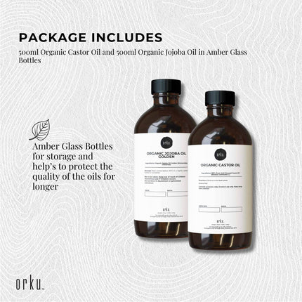 Orku 500ml Organic Castor Oil and 500ml Organic Jojoba Oil Pack.