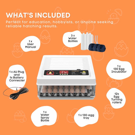 Automatic 130 Egg Incubator - Electric Digital Turning Chicken Quail Duck Hatching.