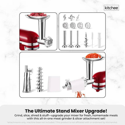 Kitchee Meat Food Grinder Sausage Attachment - Compatible with KitchenAid Mixers.