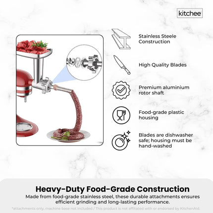 Kitchee Meat Food Grinder Sausage Attachment - Compatible with KitchenAid Mixers.