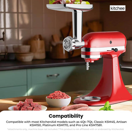Kitchee Meat Food Grinder Sausage Attachment - Compatible with KitchenAid Mixers.