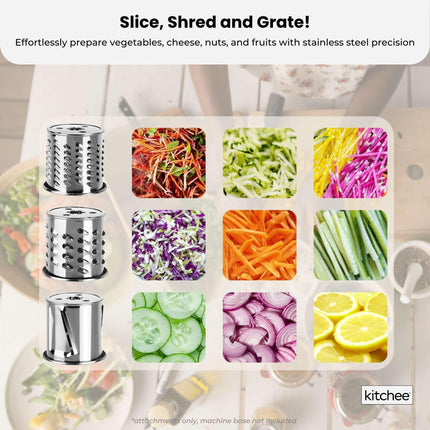 Kitchee Slicer Shredder Grater 3 Attachments - Compatible with KitchenAid Mixer.