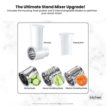 Kitchee Slicer Shredder Grater 3 Attachments - Compatible with KitchenAid Mixer.