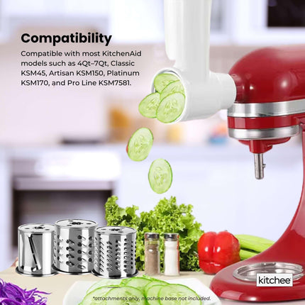 Kitchee Slicer Shredder Grater 3 Attachments - Compatible with KitchenAid Mixer.