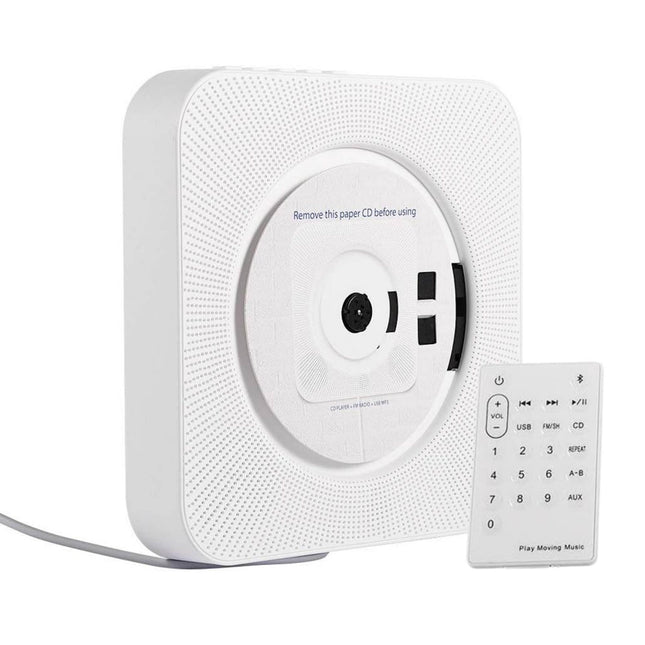 Tooleroo Wall Mountable CD Player Speaker - Bluetooth HiFi FM Radio White.