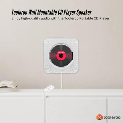 Tooleroo Wall Mountable CD Player Speaker - Bluetooth HiFi FM Radio White.