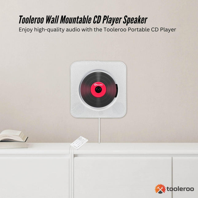 Tooleroo Wall Mountable CD Player Speaker - Bluetooth HiFi FM Radio White.