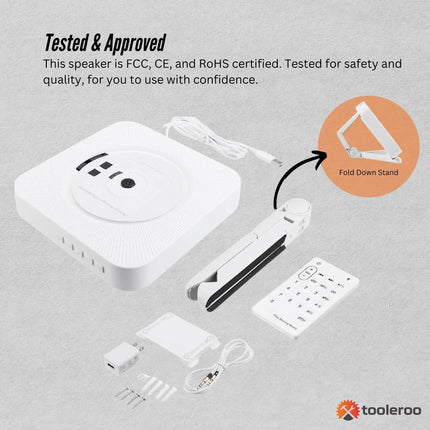 Tooleroo Wall Mountable CD Player Speaker - Bluetooth HiFi FM Radio White.