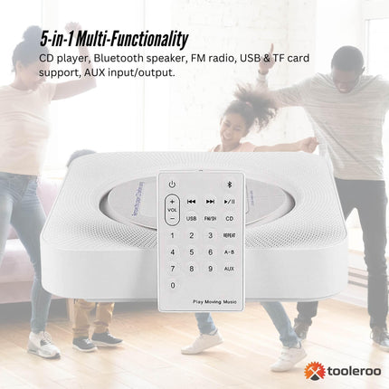 Tooleroo Wall Mountable CD Player Speaker - Bluetooth HiFi FM Radio White.