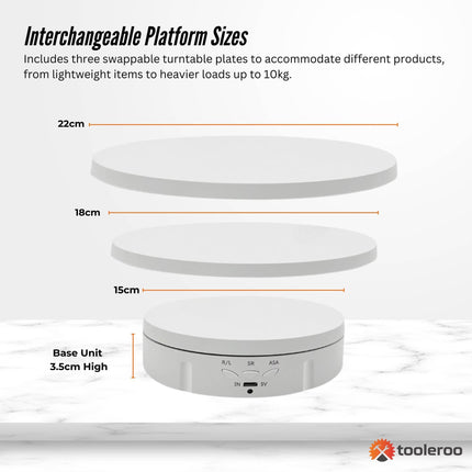 Tooleroo Electric 360 Rotating Product Display Stand White for Merchandise Video.