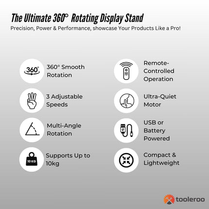 Tooleroo Electric 360 Rotating Product Display Stand for Merchandise Video Black.