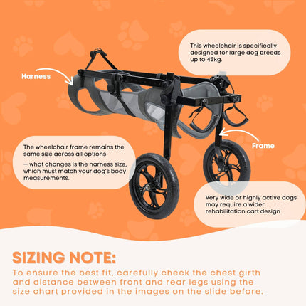 Rooster Farms Large Dog Wheelchair XL Harness - Adjustable Back Leg Aid.