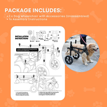 Rooster Farms Large Dog Wheelchair XXL Harness - Adjustable Back Leg Aid.