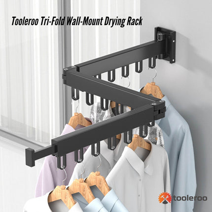 Tooleroo Clothes Drying Rack Tri-Fold Wall-Mount Space-Saving Laundry Hanger.