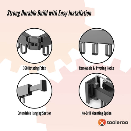 Tooleroo Clothes Drying Rack Tri-Fold Wall-Mount Space-Saving Laundry Hanger.