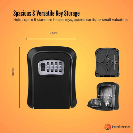 Tooleroo Wall Mount Key Lock Box – 4-Digit Safe Weatherproof Secure Storage.