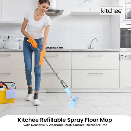 Kitchee Refillable Spray Floor Mop with Reusable & Washable Multi-Surface Microfibre Pad.