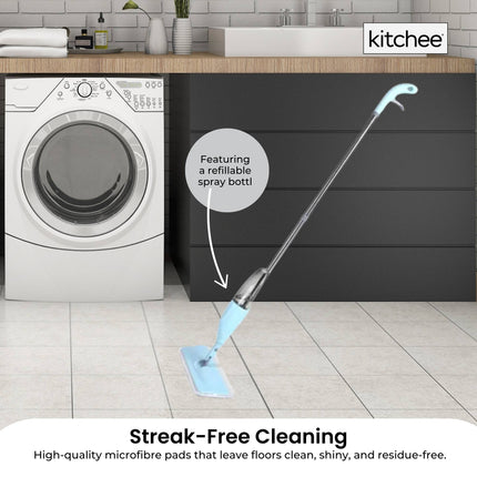 Kitchee Refillable Spray Floor Mop with Reusable & Washable Multi-Surface Microfibre Pad.