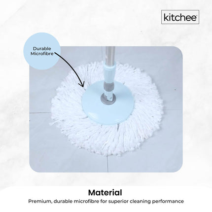 Kitchee Spin Mop & Bucket Set – Microfibre Pad, Telescopic Handle, 10L Capacity.