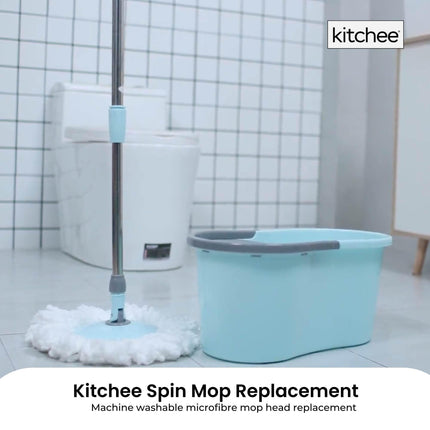 4x Kitchee Microfibre Mop Head Replacement for Kitchee Spin Mop - White Round.