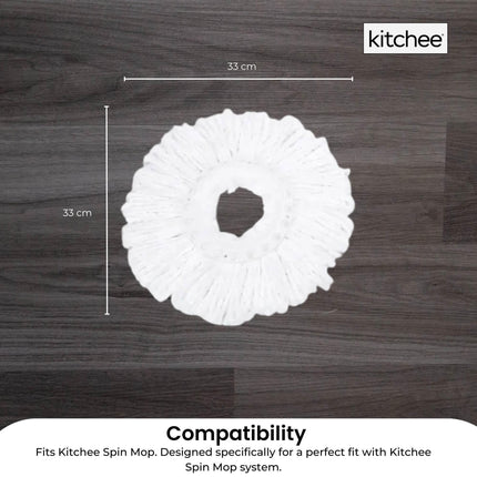 4x Kitchee Microfibre Mop Head Replacement for Kitchee Spin Mop - White Round.
