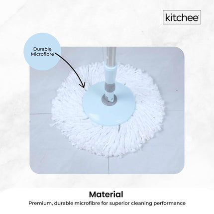 4x Kitchee Microfibre Mop Head Replacement for Kitchee Spin Mop - White Round.