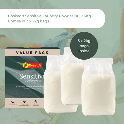 Bosisto's 6Kg Senstive Laundry Powder Refill - Eco Eucalyptus Washing Detergent.