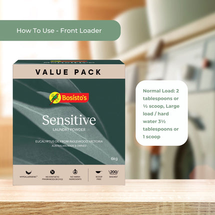Bosisto's 6Kg Senstive Laundry Powder Refill - Eco Eucalyptus Washing Detergent.