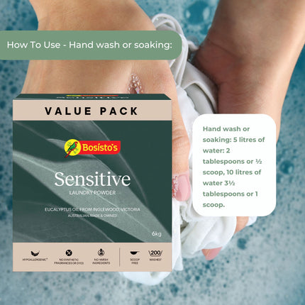 Bosisto's 6Kg Senstive Laundry Powder Refill - Eco Eucalyptus Washing Detergent.
