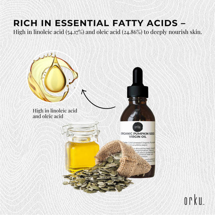 Orku 25ml Organic Pumpkin Seed Oil – Virgin Cold Pressed Unrefined Cosmetic Gr..