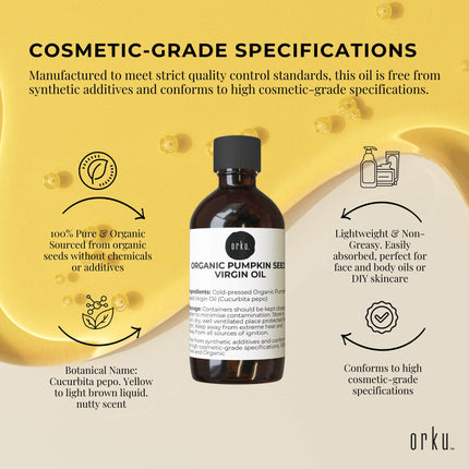 Orku 250ml Organic Pumpkin Seed Oil – Virgin Cold Pressed Unrefined Cosmetic Gr..