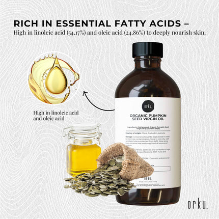 Orku 500ml Organic Pumpkin Seed Oil – Virgin Cold Pressed Unrefined Cosmetic Gr..